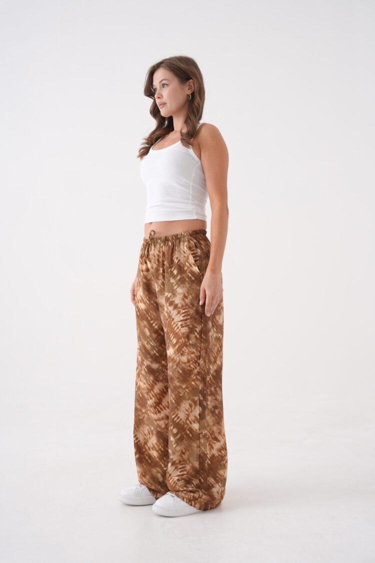 Coffee Tie Dye Pattern Wide Cut Modal Pants 29187