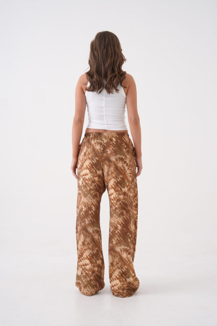 Coffee Tie Dye Pattern Wide Cut Modal Pants 29187