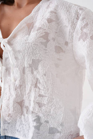 Creamy Chiffon Patterned Organza Blouse 29101 - Brand: First Angels - Women's Clothing Wholesale - Globality Store
