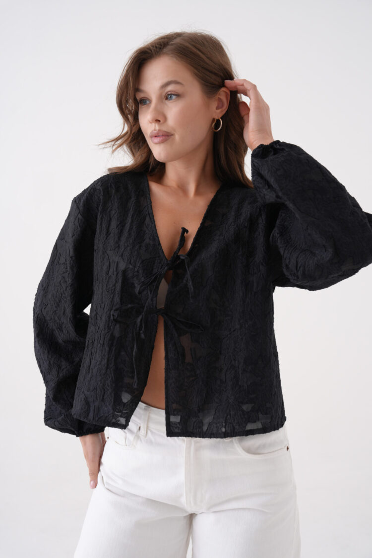 Creamy Chiffon Patterned Organza Blouse 29101
