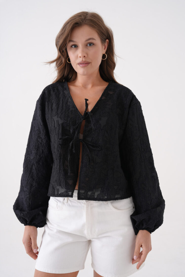 Creamy Chiffon Patterned Organza Blouse 29101
