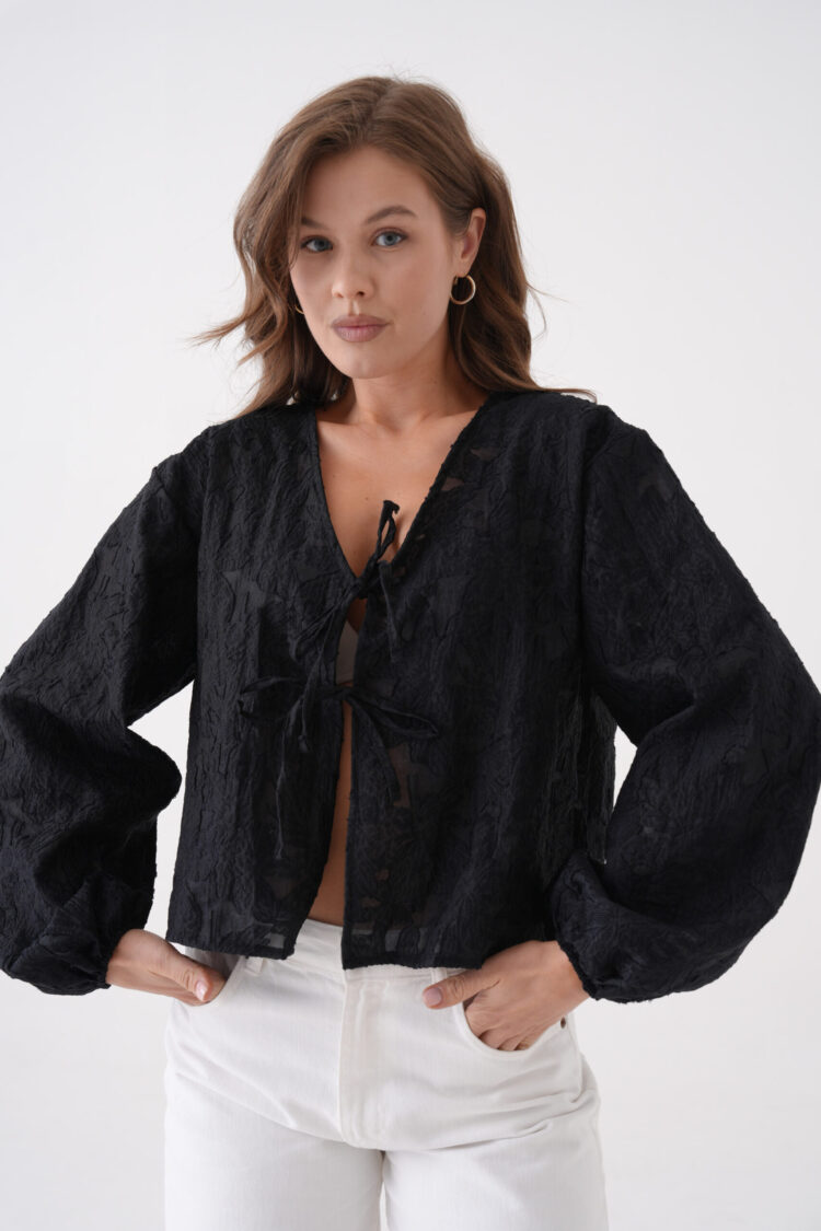 Creamy Chiffon Patterned Organza Blouse 29101