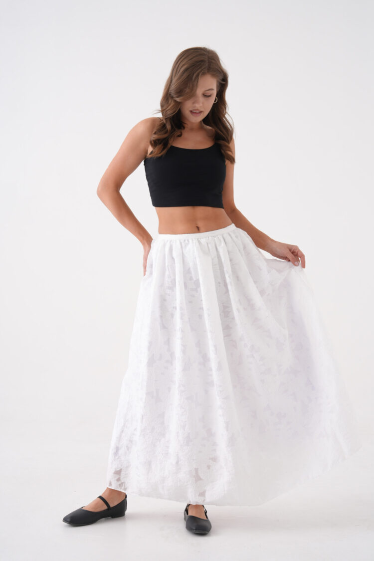 Burning Chiffon Pattern Organza Lining Long Skirt 29096