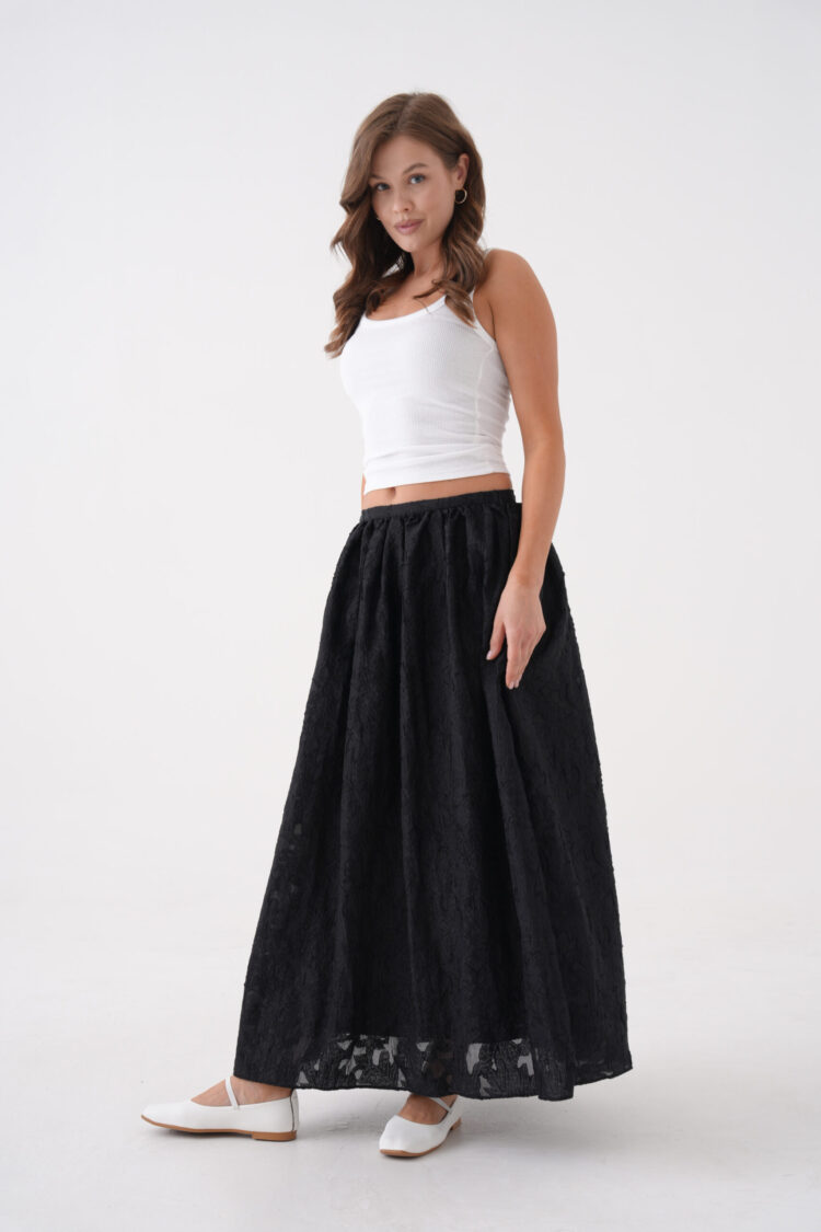 Burning Chiffon Pattern Organza Lining Long Skirt 29096