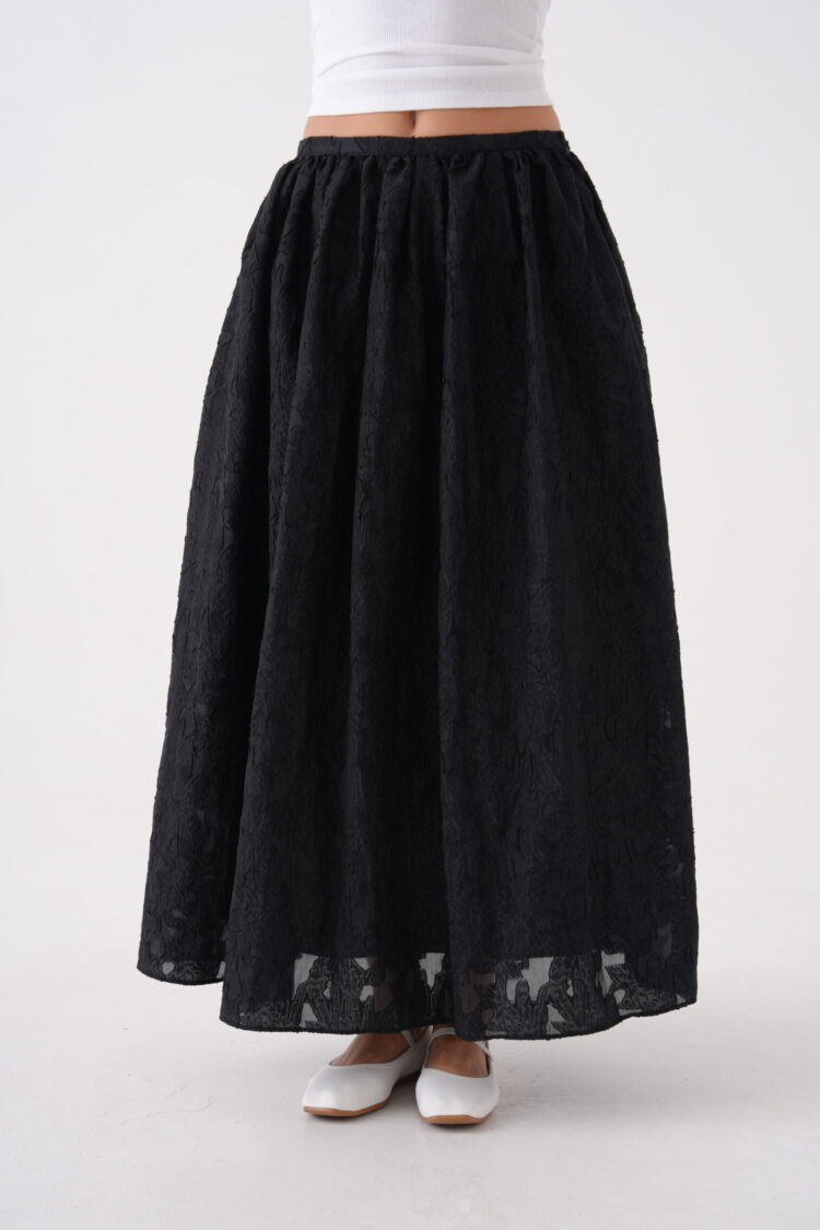 Burning Chiffon Pattern Organza Lining Long Skirt 29096