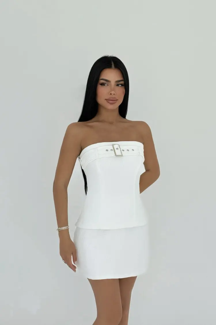 White Belt Detail Skirt Suit