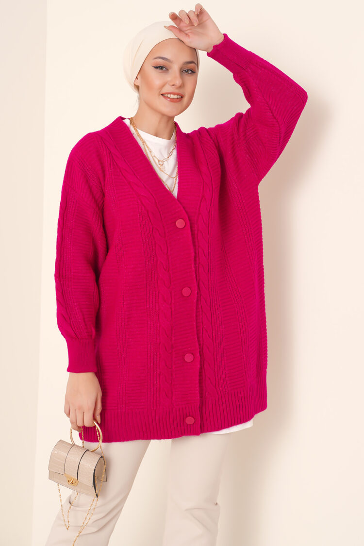Hijab Knitwear Cardigan - Dark Pink - Brand: Bigdart - Women's Clothing Wholesale - Globality Store