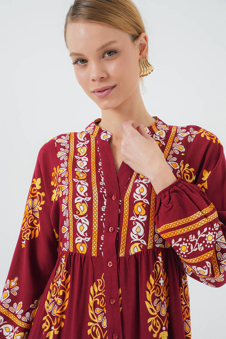 Authentic Patterned Burkini Dress - E. Bordeaux