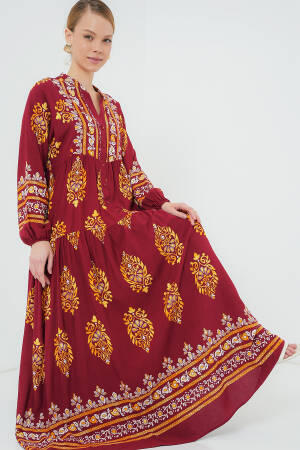 Authentic Patterned Burkini Dress - E. Bordeaux - Brand: Bigdart - Women's Clothing Wholesale - Globality Store