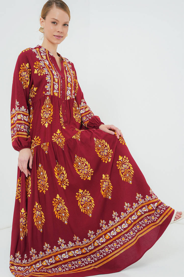 Authentic Patterned Burkini Dress - E. Bordeaux - Brand: Bigdart - Women's Clothing Wholesale - Globality Store