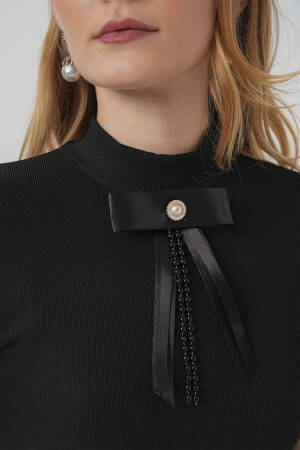 Collar Detailed Short Sleeve Blouse - Black - Brand: Bigdart - Women's Clothing Wholesale - Globality Store