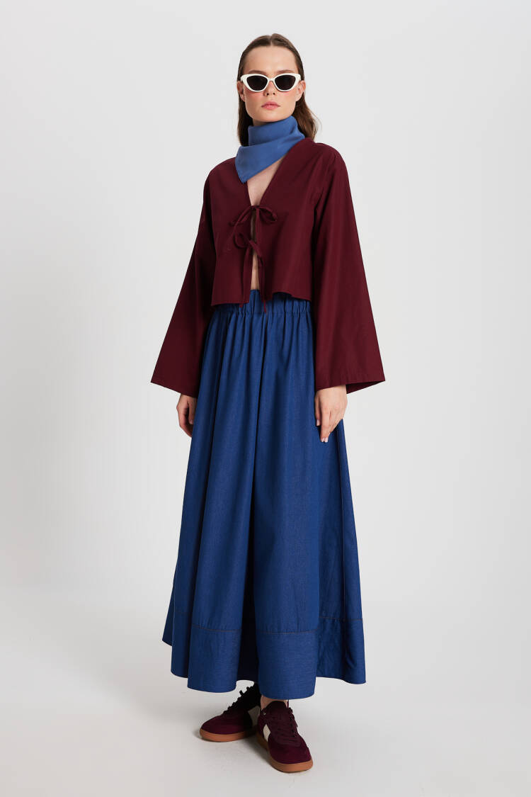 Burgundy Poplin Front Tie Blouse 29085