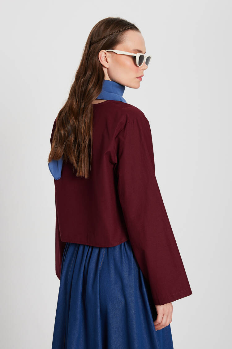Burgundy Poplin Front Tie Blouse 29085
