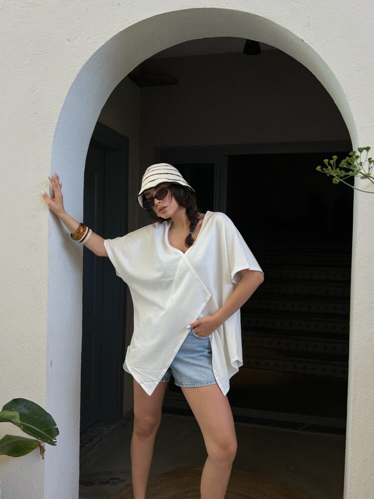 Asymmetrical Cut Oversize Combed Blouse 29071