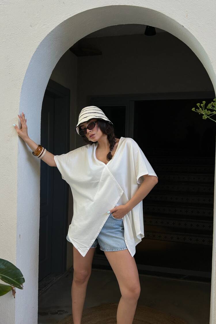 Asymmetrical Cut Oversize Combed Blouse 29071