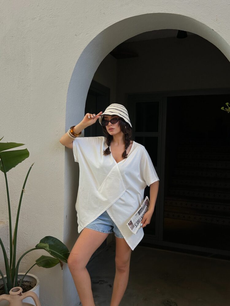 Asymmetrical Cut Oversize Combed Blouse 29071