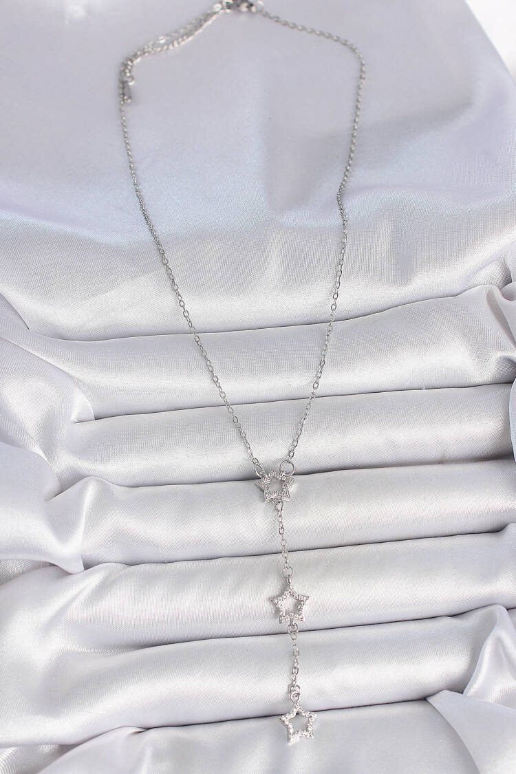 316l Steel Silver Color Chain Zircon Stone Star Y Model Women Necklace