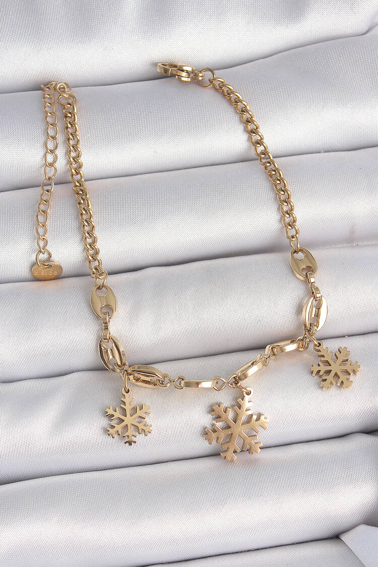 316l Steel Gold Color Rocking Snowflake Model Women Bracelet - Brand: Ebijuteri - Women's Clothing Wholesale - Globality Store