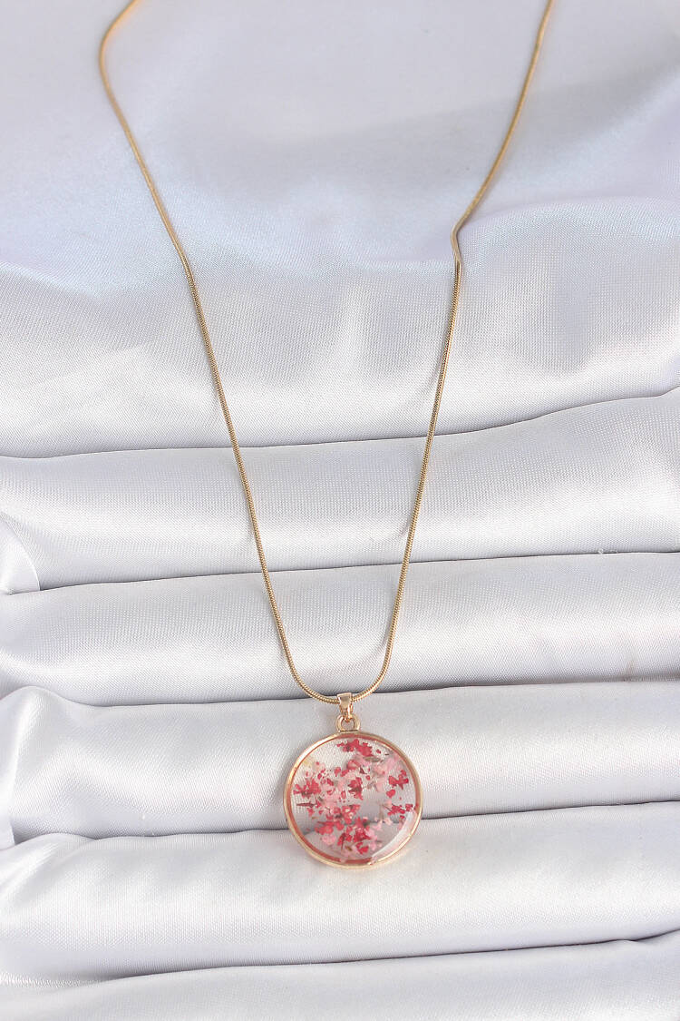 316l Steel Gold Color Chain Epoxy Natural Flower Model Women Necklace