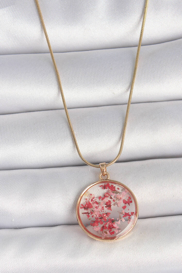 316l Steel Gold Color Chain Epoxy Natural Flower Model Women Necklace - Brand: Ebijuteri - Women's Clothing Wholesale - Globality Store