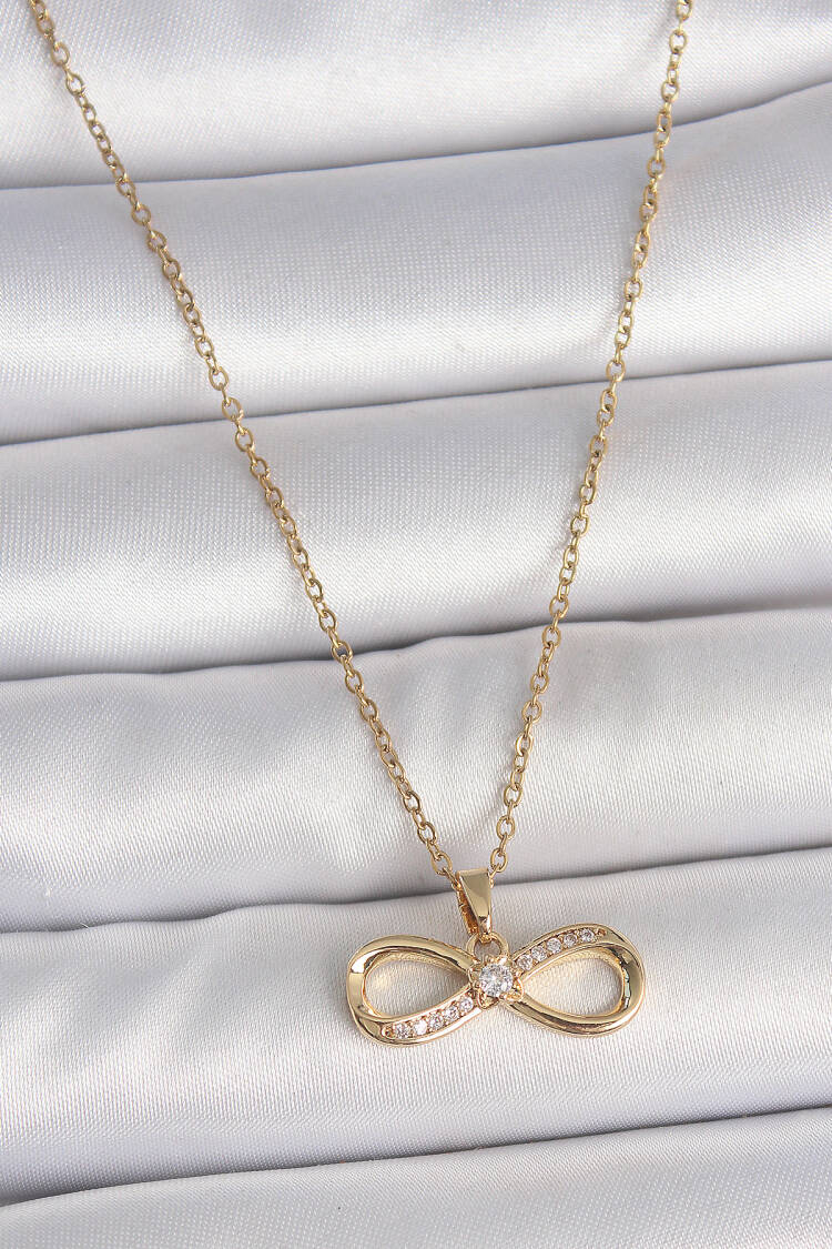 316l Steel Gold Color Chain Zircon Stone Infinity Model Women Necklace - Brand: Ebijuteri - Women's Clothing Wholesale - Globality Store