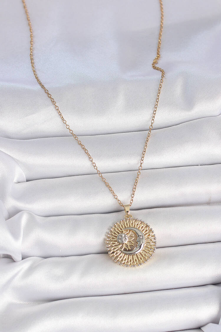 316l Steel Gold Color Mix Color Moon Sun Model Women Necklace