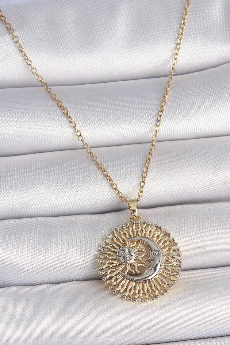 316l Steel Gold Color Mix Color Moon Sun Model Women Necklace - Brand: Ebijuteri - Women's Clothing Wholesale - Globality Store