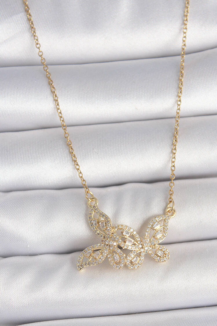 316l Steel Gold Color Chain Zircon Stone Butterfly Model Women Necklace - Brand: Ebijuteri - Women's Clothing Wholesale - Globality Store