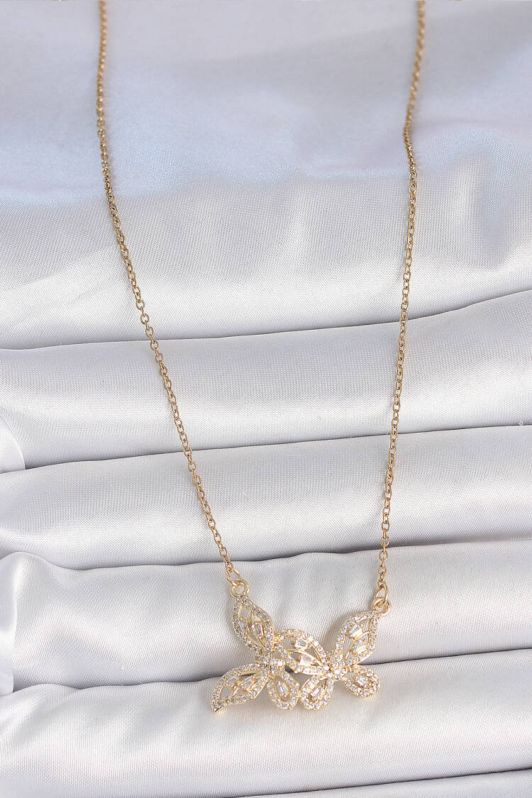 316l Steel Gold Color Chain Zircon Stone Butterfly Model Women Necklace