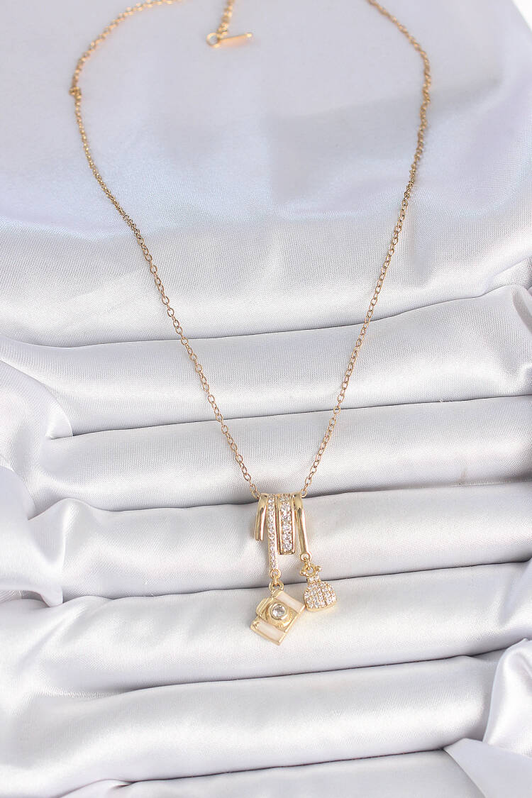 316l Steel Gold Color Zircon Stone Rocking Camera Figure Charm Women Necklace