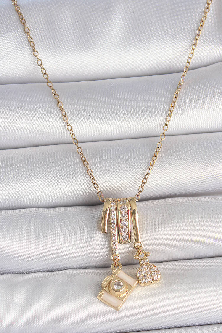 316l Steel Gold Color Zircon Stone Rocking Camera Figure Charm Women Necklace - Brand: Ebijuteri - Women's Clothing Wholesale - Globality Store