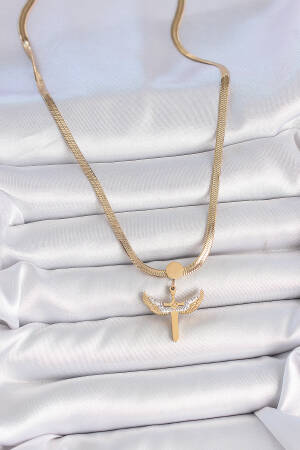 316l Steel Gold Color Italian Chain Zircon Stone Detailed Mikail Model Women Necklace - Brand: Ebijuteri - Women's Clothing Wholesale - Globality Store