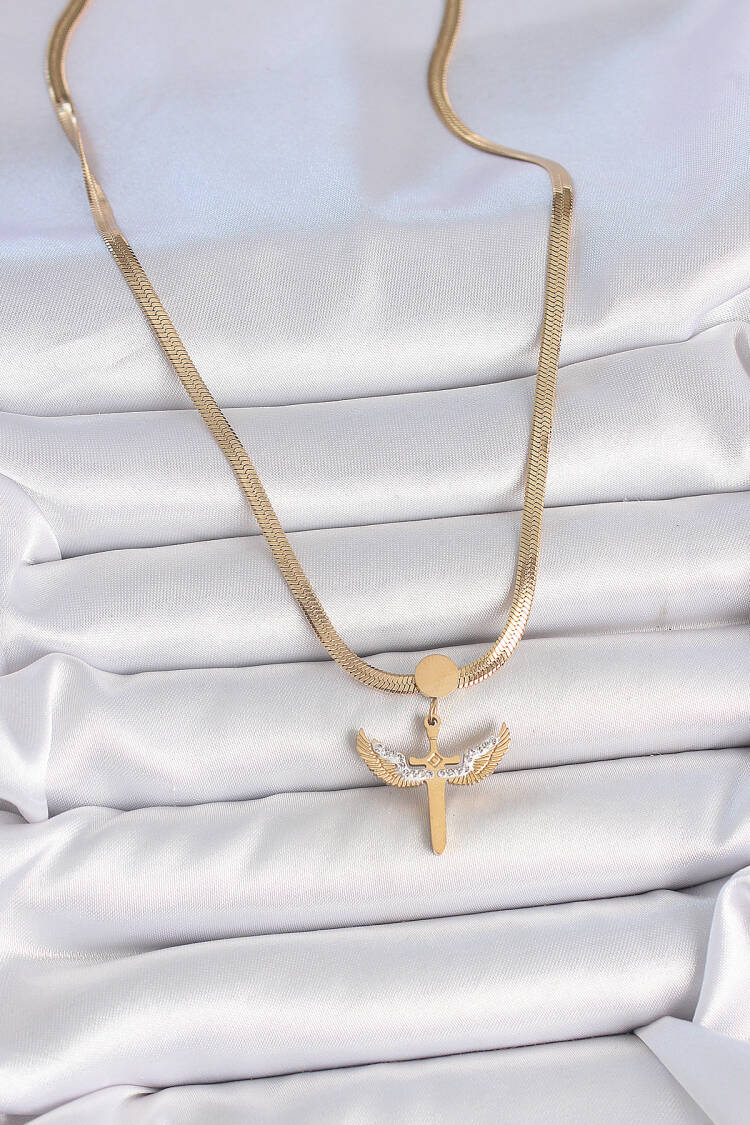316l Steel Gold Color Italian Chain Zircon Stone Detailed Mikail Model Women Necklace
