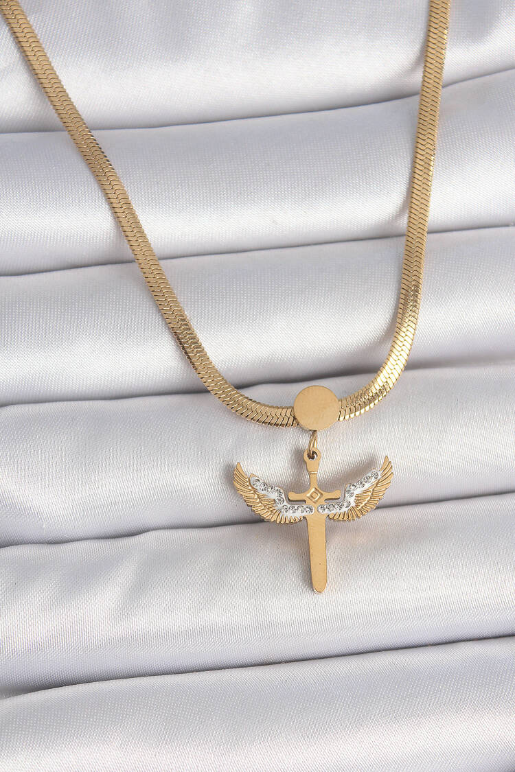 316l Steel Gold Color Italian Chain Zircon Stone Detailed Mikail Model Women Necklace - Brand: Ebijuteri - Women's Clothing Wholesale - Globality Store
