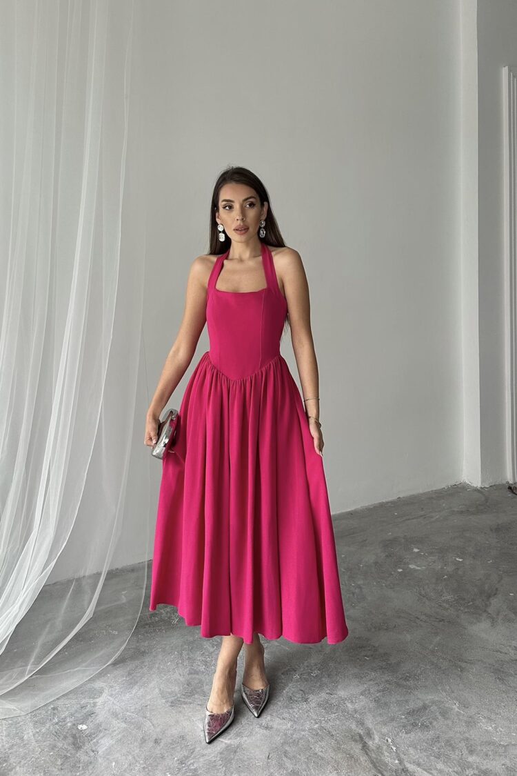 WholesaleNeck Tie Up Linen Dress - Brand: Elisa - Women's Clothing Wholesale - Globality Store