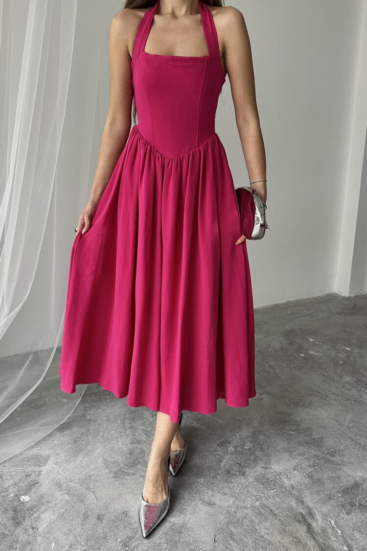 WholesaleNeck Tie Up Linen Dress