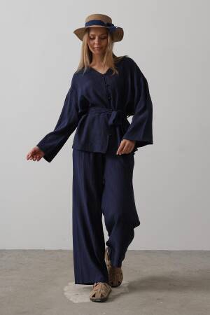 Tie Waist Tunic And Tie Waist Trousers Set - Brand: Reyon - Women's Clothing Wholesale - Globality Store
