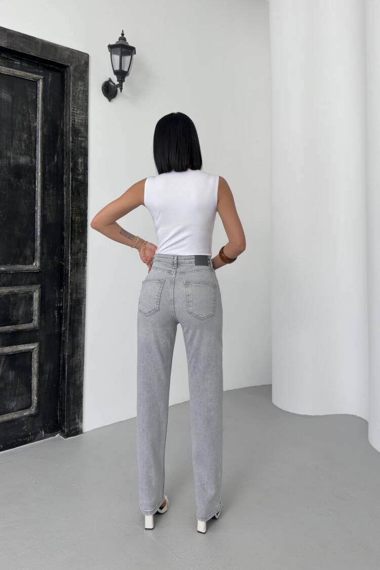 High Waist Pipe Cut Light Gray Jeans