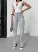 High Waist Pipe Cut Light Gray Jeans - Brand: LACARINO - Women's Clothing Wholesale - Globality Store