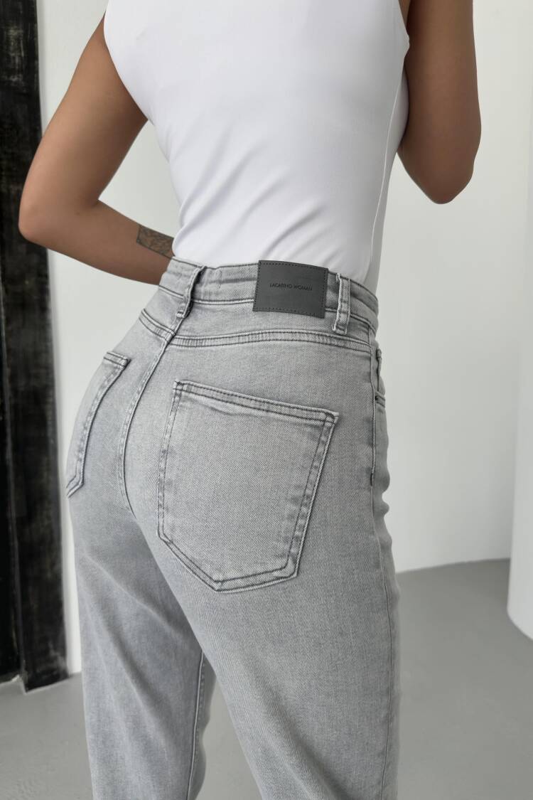High Waist Pipe Cut Light Gray Jeans