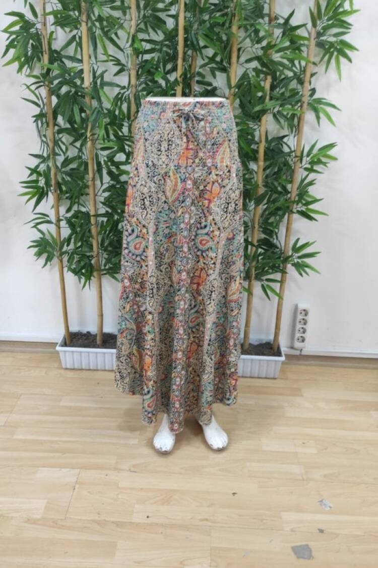 Women's Elastic Waist Lace-up Asymmetric Cut Detailed Pattern Ruffle Skirt - Mix Color