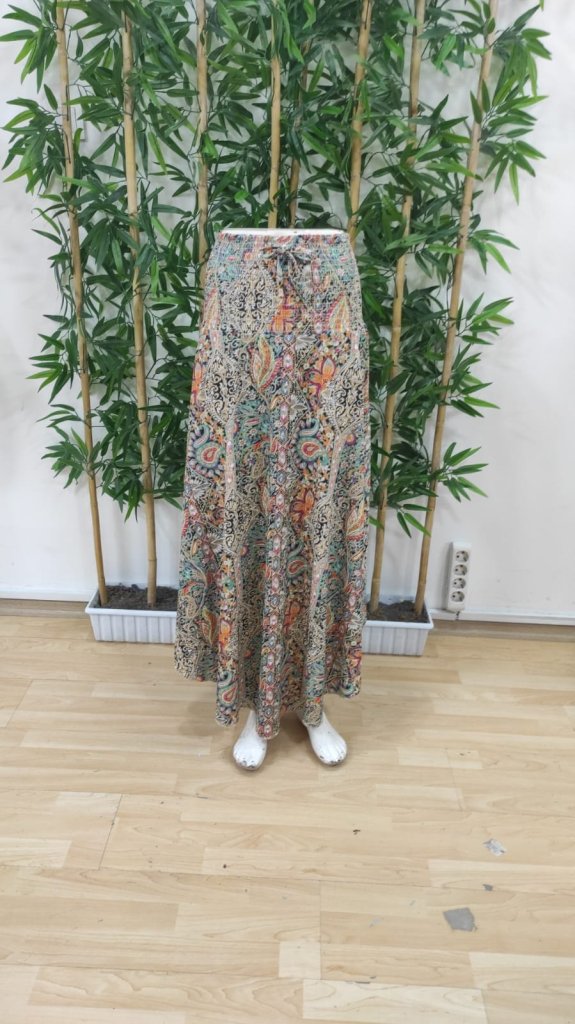 Women's Elastic Waist Lace-up Asymmetric Cut Detailed Pattern Ruffle Skirt - Mix Color