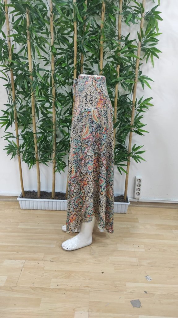 Women's Elastic Waist Lace-up Asymmetric Cut Detailed Pattern Ruffle Skirt - Mix Color
