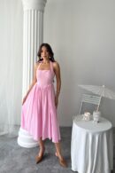 WholesaleNeck Tie Up Linen Dress - Brand: Elisa - Women's Clothing Wholesale - Globality Store