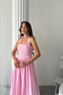 WholesaleNeck Tie Up Linen Dress - Brand: Elisa - Women's Clothing Wholesale - Globality Store