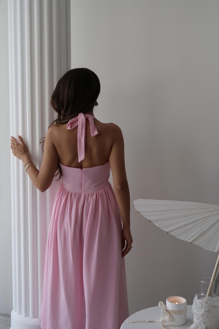 WholesaleNeck Tie Up Linen Dress