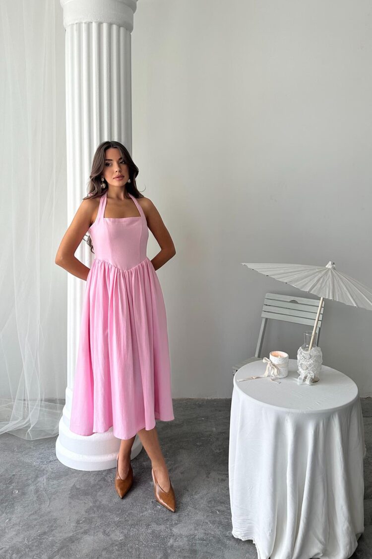 WholesaleNeck Tie Up Linen Dress