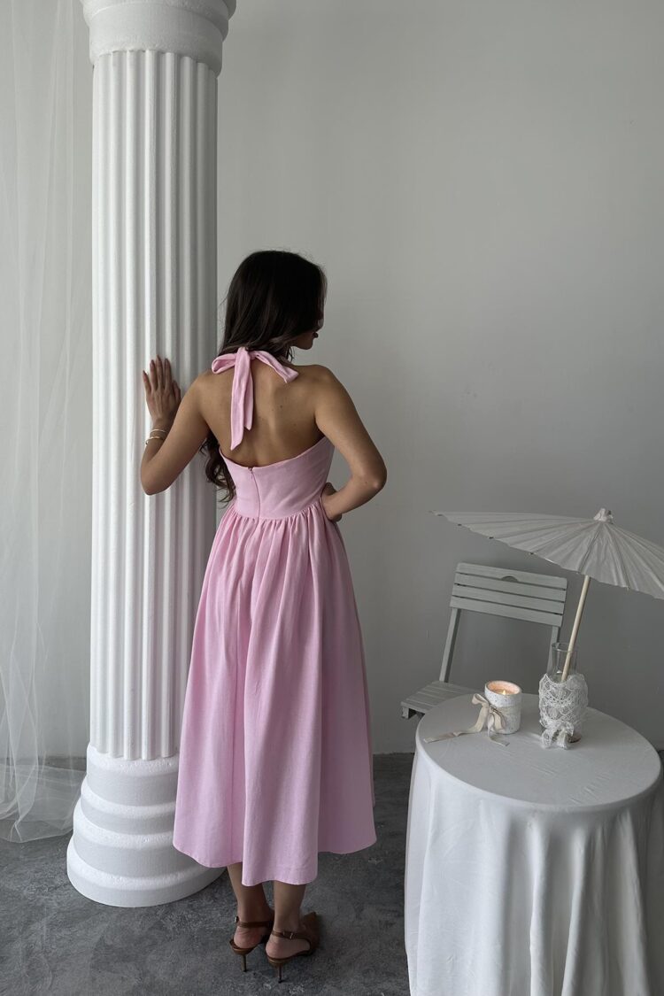 WholesaleNeck Tie Up Linen Dress