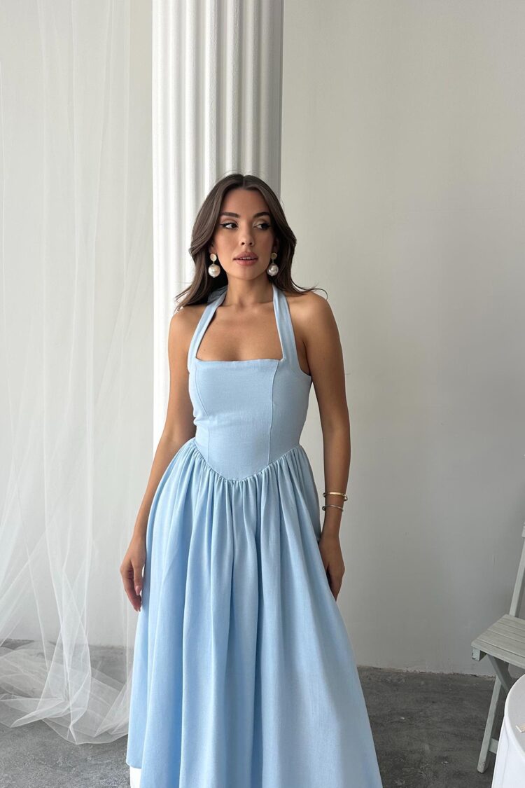 WholesaleNeck Tie Up Linen Dress