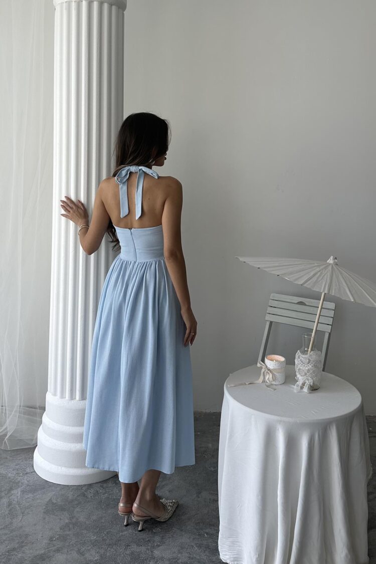WholesaleNeck Tie Up Linen Dress